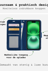 BASEY. Hoes Geschikt voor iPhone 16 Hoesje Bookcase Hoes Flip Case Book Cover Met Screenprotector - Hoesje Geschikt voor iPhone 16 Hoes Book Case Hoesje - Donkerblauw