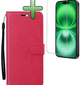 BASEY. BASEY. iPhone 16 Hoesje Bookcase Met Screenprotector - Donkerroze