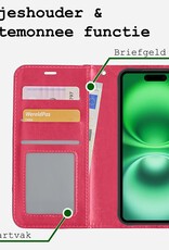 BASEY. Hoes Geschikt voor iPhone 16 Hoesje Bookcase Hoes Flip Case Book Cover Met Screenprotector - Hoesje Geschikt voor iPhone 16 Hoes Book Case Hoesje - Donkerroze