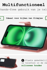 BASEY. Hoes Geschikt voor iPhone 16 Hoesje Bookcase Hoes Flip Case Book Cover Met Screenprotector - Hoesje Geschikt voor iPhone 16 Hoes Book Case Hoesje - Rosé goud