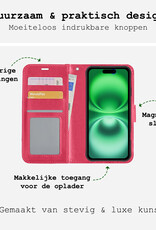 BASEY. Hoes Geschikt voor iPhone 16 Hoesje Bookcase Hoes Flip Case Book Cover Met 2x Screenprotector - Hoesje Geschikt voor iPhone 16 Hoes Book Case Hoesje - Donkerroze