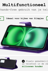 BASEY. Hoes Geschikt voor iPhone 16 Hoesje Bookcase Hoes Flip Case Book Cover Met 2x Screenprotector - Hoesje Geschikt voor iPhone 16 Hoes Book Case Hoesje - Paars