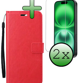 BASEY. BASEY. iPhone 16 Hoesje Bookcase Met 2x Screenprotector - Rood
