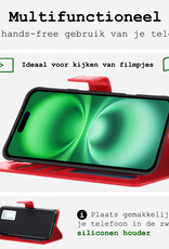 BASEY. Hoes Geschikt voor iPhone 16 Hoesje Bookcase Hoes Flip Case Book Cover Met 2x Screenprotector - Hoesje Geschikt voor iPhone 16 Hoes Book Case Hoesje - Rood