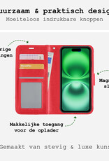 BASEY. Hoes Geschikt voor iPhone 16 Hoesje Bookcase Hoes Flip Case Book Cover Met 2x Screenprotector - Hoesje Geschikt voor iPhone 16 Hoes Book Case Hoesje - Rood