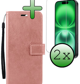BASEY. BASEY. iPhone 16 Hoesje Bookcase Met 2x Screenprotector - Rose Goud