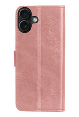 BASEY. Hoes Geschikt voor iPhone 16 Hoesje Bookcase Hoes Flip Case Book Cover Met 2x Screenprotector - Hoesje Geschikt voor iPhone 16 Hoes Book Case Hoesje - Rosé goud