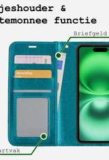 BASEY. Hoes Geschikt voor iPhone 16 Hoesje Bookcase Hoes Flip Case Book Cover Met 2x Screenprotector - Hoesje Geschikt voor iPhone 16 Hoes Book Case Hoesje - Turquoise