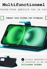 BASEY. Hoes Geschikt voor iPhone 16 Hoesje Bookcase Hoes Flip Case Book Cover Met 2x Screenprotector - Hoesje Geschikt voor iPhone 16 Hoes Book Case Hoesje - Turquoise