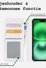 BASEY. Hoes Geschikt voor iPhone 16 Hoesje Bookcase Hoes Flip Case Book Cover Met 2x Screenprotector - Hoesje Geschikt voor iPhone 16 Hoes Book Case Hoesje - Wit