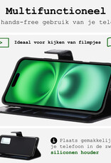 BASEY. Hoes Geschikt voor iPhone 16 Hoesje Bookcase Hoes Flip Case Book Cover Met 2x Screenprotector - Hoesje Geschikt voor iPhone 16 Hoes Book Case Hoesje - Zwart