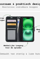 BASEY. Hoes Geschikt voor iPhone 16 Hoesje Bookcase Hoes Flip Case Book Cover Met 2x Screenprotector - Hoesje Geschikt voor iPhone 16 Hoes Book Case Hoesje - Zwart