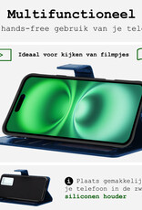 BASEY. Hoes Geschikt voor iPhone 16 Plus Hoesje Bookcase Hoes Flip Case Book Cover - Hoesje Geschikt voor iPhone 16 Plus Hoes Book Case Hoesje - Donkerblauw