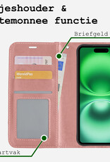 BASEY. Hoes Geschikt voor iPhone 16 Plus Hoesje Bookcase Hoes Flip Case Book Cover - Hoesje Geschikt voor iPhone 16 Plus Hoes Book Case Hoesje - Rosé goud