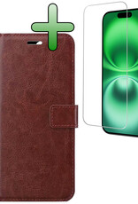 BASEY. Hoes Geschikt voor iPhone 16 Plus Hoesje Bookcase Hoes Flip Case Book Cover Met Screenprotector - Hoesje Geschikt voor iPhone 16 Plus Hoes Book Case Hoesje - Bruin