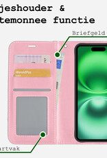 BASEY. Hoes Geschikt voor iPhone 16 Plus Hoesje Bookcase Hoes Flip Case Book Cover Met Screenprotector - Hoesje Geschikt voor iPhone 16 Plus Hoes Book Case Hoesje - Lichtroze