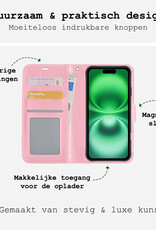 BASEY. Hoes Geschikt voor iPhone 16 Plus Hoesje Bookcase Hoes Flip Case Book Cover Met Screenprotector - Hoesje Geschikt voor iPhone 16 Plus Hoes Book Case Hoesje - Lichtroze