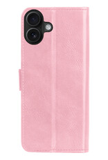 BASEY. Hoes Geschikt voor iPhone 16 Plus Hoesje Bookcase Hoes Flip Case Book Cover Met Screenprotector - Hoesje Geschikt voor iPhone 16 Plus Hoes Book Case Hoesje - Lichtroze