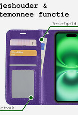 BASEY. Hoes Geschikt voor iPhone 16 Plus Hoesje Bookcase Hoes Flip Case Book Cover Met Screenprotector - Hoesje Geschikt voor iPhone 16 Plus Hoes Book Case Hoesje - Paars