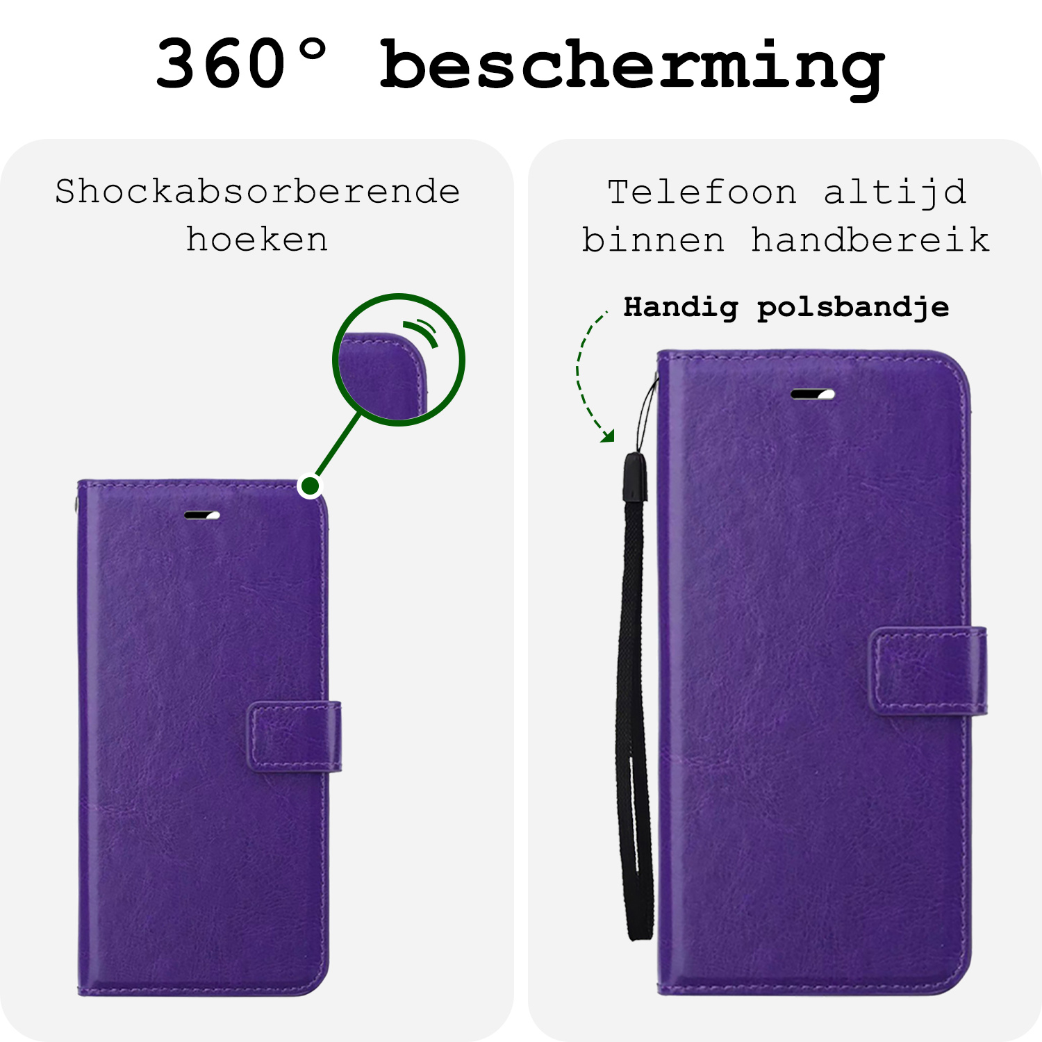 BASEY. Hoes Geschikt voor iPhone 16 Plus Hoesje Bookcase Hoes Flip Case Book Cover Met Screenprotector - Hoesje Geschikt voor iPhone 16 Plus Hoes Book Case Hoesje - Paars