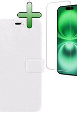 BASEY. Hoes Geschikt voor iPhone 16 Plus Hoesje Bookcase Hoes Flip Case Book Cover Met Screenprotector - Hoesje Geschikt voor iPhone 16 Plus Hoes Book Case Hoesje - Wit