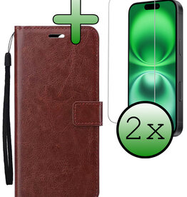 BASEY. BASEY. iPhone 16 Plus Hoesje Bookcase Met 2x Screenprotector - Bruin