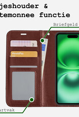 BASEY. Hoes Geschikt voor iPhone 16 Plus Hoesje Bookcase Hoes Flip Case Book Cover Met 2x Screenprotector - Hoesje Geschikt voor iPhone 16 Plus Hoes Book Case Hoesje - Bruin
