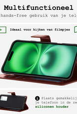 BASEY. Hoes Geschikt voor iPhone 16 Plus Hoesje Bookcase Hoes Flip Case Book Cover Met 2x Screenprotector - Hoesje Geschikt voor iPhone 16 Plus Hoes Book Case Hoesje - Bruin