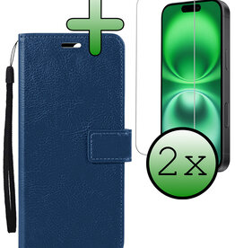 BASEY. BASEY. iPhone 16 Plus Hoesje Bookcase Met 2x Screenprotector - Donkerblauw