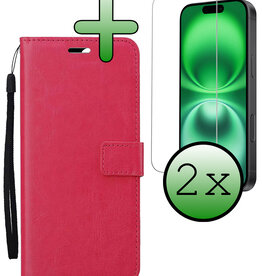 BASEY. BASEY. iPhone 16 Plus Hoesje Bookcase Met 2x Screenprotector - Donkerroze