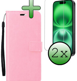 BASEY. BASEY. iPhone 16 Plus Hoesje Bookcase Met 2x Screenprotector - Lichtroze