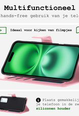 BASEY. Hoes Geschikt voor iPhone 16 Plus Hoesje Bookcase Hoes Flip Case Book Cover Met 2x Screenprotector - Hoesje Geschikt voor iPhone 16 Plus Hoes Book Case Hoesje - Lichtroze