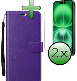 BASEY. BASEY. iPhone 16 Plus Hoesje Bookcase Met 2x Screenprotector - Paars