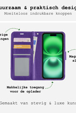 BASEY. Hoes Geschikt voor iPhone 16 Plus Hoesje Bookcase Hoes Flip Case Book Cover Met 2x Screenprotector - Hoesje Geschikt voor iPhone 16 Plus Hoes Book Case Hoesje - Paars