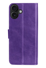 BASEY. Hoes Geschikt voor iPhone 16 Plus Hoesje Bookcase Hoes Flip Case Book Cover Met 2x Screenprotector - Hoesje Geschikt voor iPhone 16 Plus Hoes Book Case Hoesje - Paars