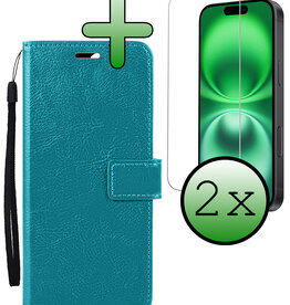 BASEY. BASEY. iPhone 16 Plus Hoesje Bookcase Met 2x Screenprotector - Turquoise