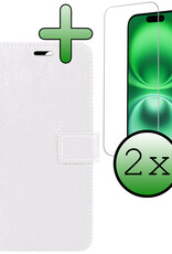 BASEY. Hoes Geschikt voor iPhone 16 Plus Hoesje Bookcase Hoes Flip Case Book Cover Met 2x Screenprotector - Hoesje Geschikt voor iPhone 16 Plus Hoes Book Case Hoesje - Wit