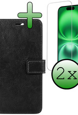 BASEY. Hoes Geschikt voor iPhone 16 Plus Hoesje Bookcase Hoes Flip Case Book Cover Met 2x Screenprotector - Hoesje Geschikt voor iPhone 16 Plus Hoes Book Case Hoesje - Zwart