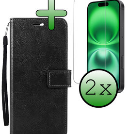 BASEY. BASEY. iPhone 16 Plus Hoesje Bookcase Met 2x Screenprotector - Zwart