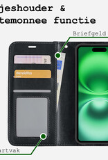 BASEY. Hoes Geschikt voor iPhone 16 Plus Hoesje Bookcase Hoes Flip Case Book Cover Met 2x Screenprotector - Hoesje Geschikt voor iPhone 16 Plus Hoes Book Case Hoesje - Zwart