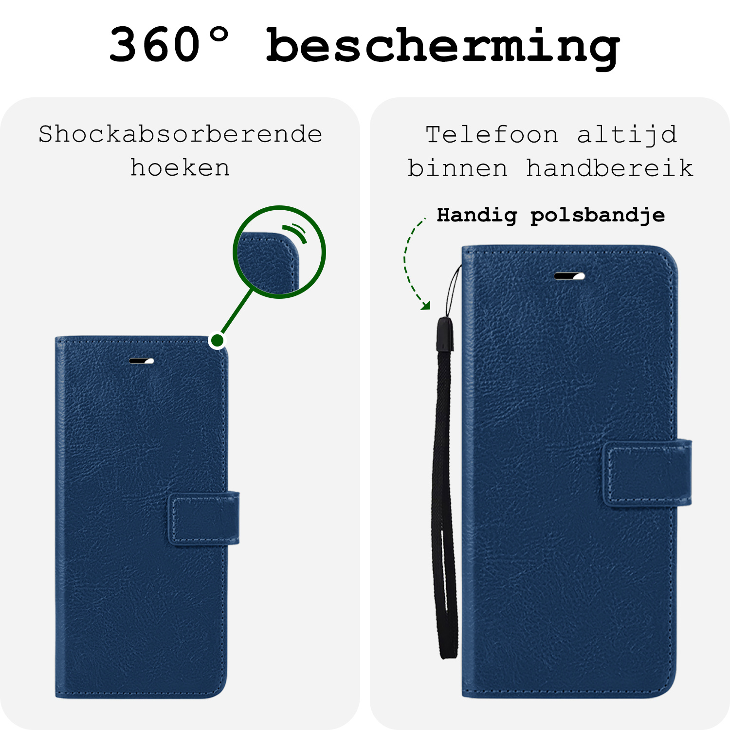 BASEY. Hoes Geschikt voor iPhone 16 Pro Hoesje Bookcase Hoes Flip Case Book Cover - Hoesje Geschikt voor iPhone 16 Pro Hoes Book Case Hoesje - Donkerblauw