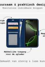 BASEY. Hoes Geschikt voor iPhone 16 Pro Hoesje Bookcase Hoes Flip Case Book Cover - Hoesje Geschikt voor iPhone 16 Pro Hoes Book Case Hoesje - Donkerblauw