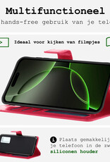 BASEY. Hoes Geschikt voor iPhone 16 Pro Hoesje Bookcase Hoes Flip Case Book Cover - Hoesje Geschikt voor iPhone 16 Pro Hoes Book Case Hoesje - Donkerroze