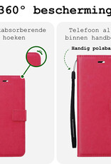 BASEY. Hoes Geschikt voor iPhone 16 Pro Hoesje Bookcase Hoes Flip Case Book Cover Met Screenprotector - Hoesje Geschikt voor iPhone 16 Pro Hoes Book Case Hoesje - Donkerroze