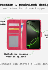 BASEY. Hoes Geschikt voor iPhone 16 Pro Hoesje Bookcase Hoes Flip Case Book Cover Met Screenprotector - Hoesje Geschikt voor iPhone 16 Pro Hoes Book Case Hoesje - Donkerroze