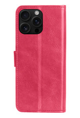 BASEY. Hoes Geschikt voor iPhone 16 Pro Hoesje Bookcase Hoes Flip Case Book Cover Met Screenprotector - Hoesje Geschikt voor iPhone 16 Pro Hoes Book Case Hoesje - Donkerroze