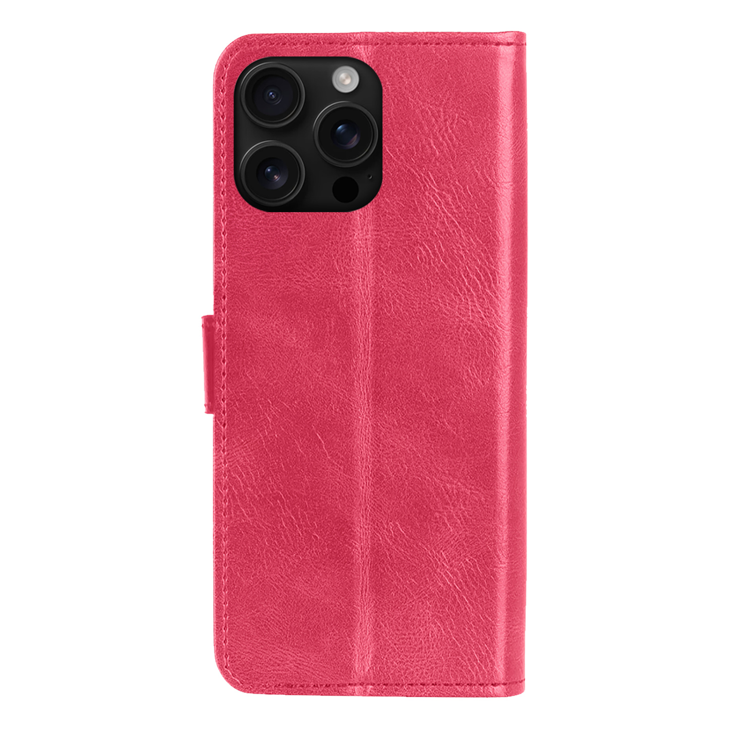 BASEY. Hoes Geschikt voor iPhone 16 Pro Hoesje Bookcase Hoes Flip Case Book Cover Met Screenprotector - Hoesje Geschikt voor iPhone 16 Pro Hoes Book Case Hoesje - Donkerroze