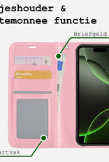 BASEY. Hoes Geschikt voor iPhone 16 Pro Hoesje Bookcase Hoes Flip Case Book Cover Met Screenprotector - Hoesje Geschikt voor iPhone 16 Pro Hoes Book Case Hoesje - Lichtroze
