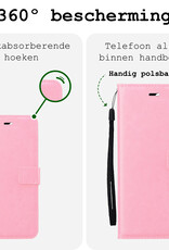 BASEY. Hoes Geschikt voor iPhone 16 Pro Hoesje Bookcase Hoes Flip Case Book Cover Met Screenprotector - Hoesje Geschikt voor iPhone 16 Pro Hoes Book Case Hoesje - Lichtroze