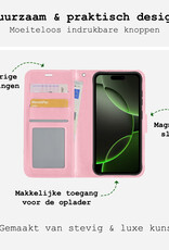 BASEY. Hoes Geschikt voor iPhone 16 Pro Hoesje Bookcase Hoes Flip Case Book Cover Met Screenprotector - Hoesje Geschikt voor iPhone 16 Pro Hoes Book Case Hoesje - Lichtroze